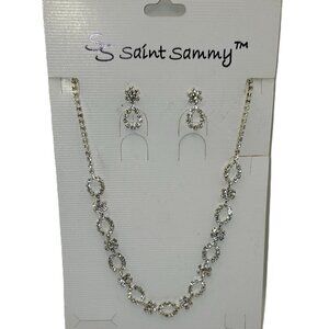 Saint Sammy Austrian Crystal Necklace/Earrings Loop & Floral Design Prom Wedding